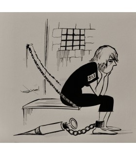 AXEL "En prison et prisonnier de la drogue" - Dessin de presse original signé.
