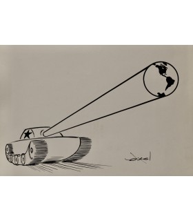 AXEL "Le Monde au bout du canon" - Dessin de presse original signé.
