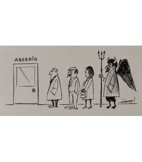 AXEL "Assedic et le Diable au chômage". Dessin de presse original signé.