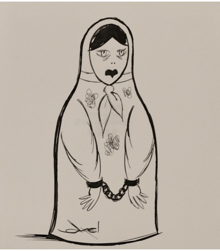 AXEL "Poupée russe enchainée" - Dessin de presse original signé.