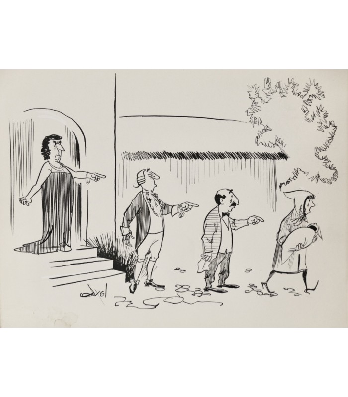 AXEL "La Disgrâce en escalier" - Dessin de presse original signé.