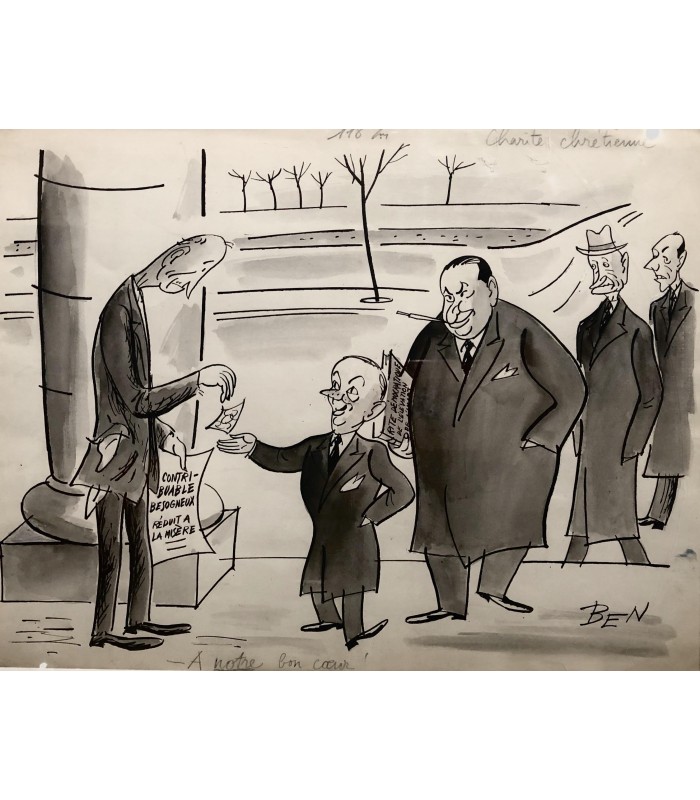 BEN "Charité chrétienne : À notre Bon coeur" - Dessin original signé.