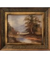 MAY "Chaumière au bord de l'eau" - Huile sur toile signée.