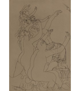 WAROQUIER Henry de "Femmes implorantes" - Gravure originale signée.