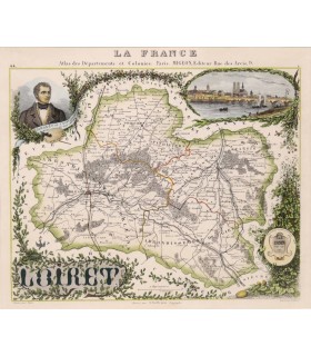 Carte du département du Loiret - ALES Auguste François - originale rehaussée.