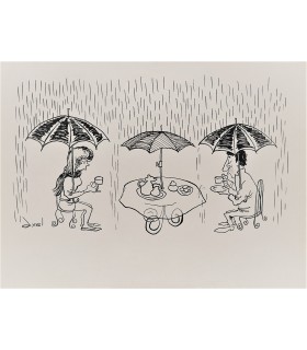 AXEL -"L'heure du Thé sous la pluie" - Dessin de presse signé