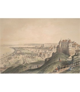 JACOTTET Louis Julien "Vue de DIEPPE" - Gravure originale rehaussée à l'aquarelle