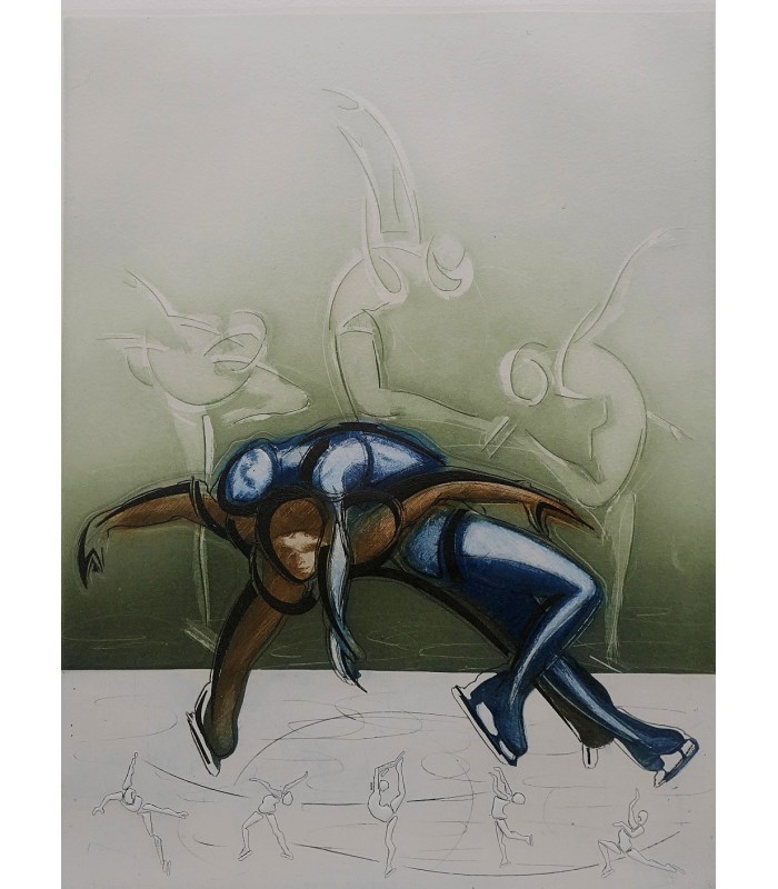 BAR Alain "Patinage" - Eau-forte originale signée.