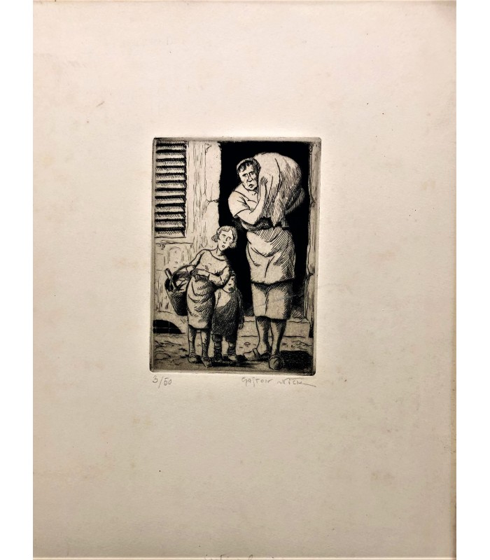 NICK Gaston (PETRELLI dit) « La sortie du lavoir» - Les métiers de Paris - Gravure originale.