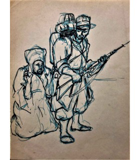 IBELS Henri-Gabriel "BAT'DAF' -Le prisonnier musulman" - Dessin original pour une illustration sur la Guerre