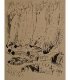 SEGONZAC Dunoyer de André "L'étalage d'une boucherie" - Gravure originale signée.