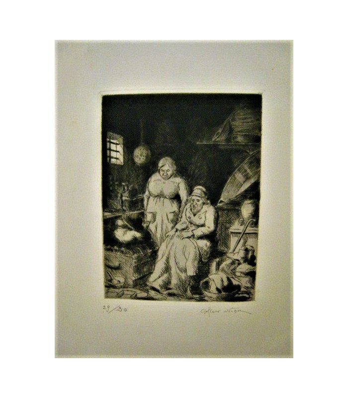 NICK Gaston (PETRELLI dit) Judaïca « Arrière boutique au Ghetto d'Amsterdam» - Rare Gravure originale.