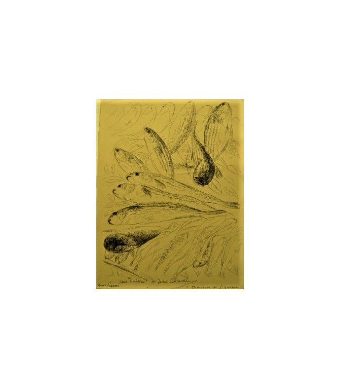 SEGONZAC Dunoyer de André "L'étalage d'un poissonnier" - Gravure originale signée.