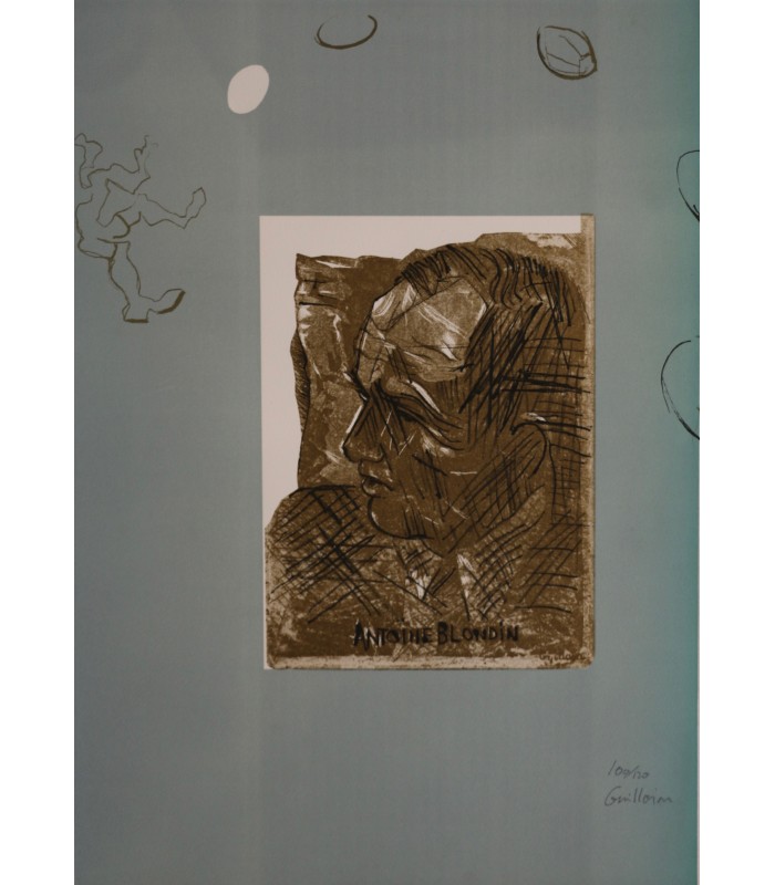 GUILLAIN Edmond "Portrait de Antoine Blondin" - Gravure originale signée.