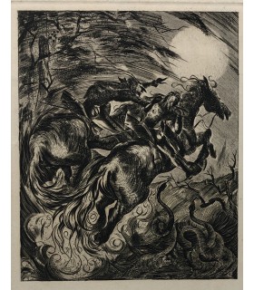 GUEZENNEC Lucien "Faust de Goethe - La Chevauchée" - Gravure originale signée.