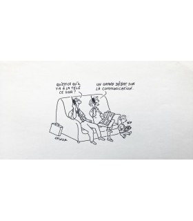 SPINGA Nicolas "Qu'est-ce qu'il ya à la télé ce soir,..." - Dessin original signé.