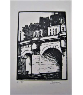 TOUREZ J. "Le Pont Neuf à Paris" - bois gravé  original signée.