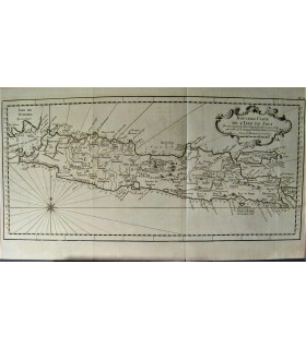 Nouvelle carte de l'Isle de Java - Gravure originale du XVIII° siècle.