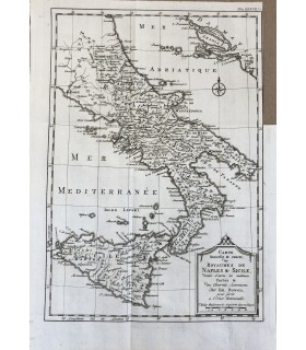 Carte duRoyaume de Naples et de Sicile - Gravure originale du XVIII° siècle.