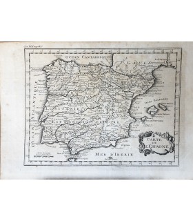 Carte de l'ESPAGNE - BELLIN - Gravure originale du XVIII° siècle.