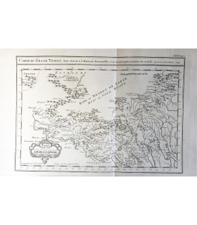 Carte du Grand TIBET - BELLIN - Gravure originale du XVIII° siècle.