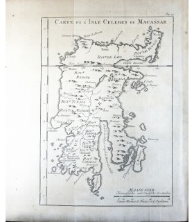 Carte de l'Isle Celebes ou Macassar - BELLIN- Gravure originale du XVIII° siècle.
