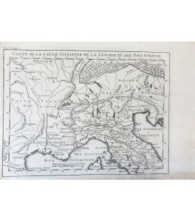 Carte de la Gaule cisalpine de la Ligurie et des pays voisins - Gravure originale du XVIII° siècle.