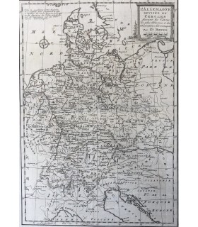 Carte d'Allemagne divisée en cercles - Bowen - Gravure originale du XVIII° siècle.