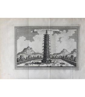 CARTE DE NANKING - Tour de Porcelaine à Nanking - BELLIN/NIEUHOF Jan - Gravure originale du XVIII° siècle
