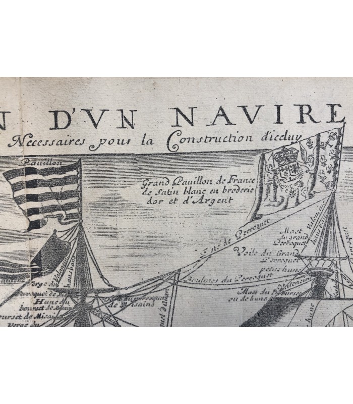 FOURNIER Georges  "Hydrographie " - Rare Planche reproduisant "La Couronne " navire royal - Gravure originale du XVII° siècle