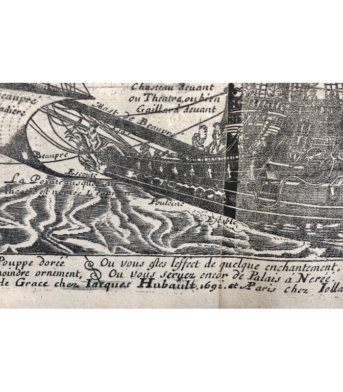 FOURNIER Georges  "Hydrographie " - Rare Planche reproduisant "La Couronne " navire royal - Gravure originale du XVII° siècle