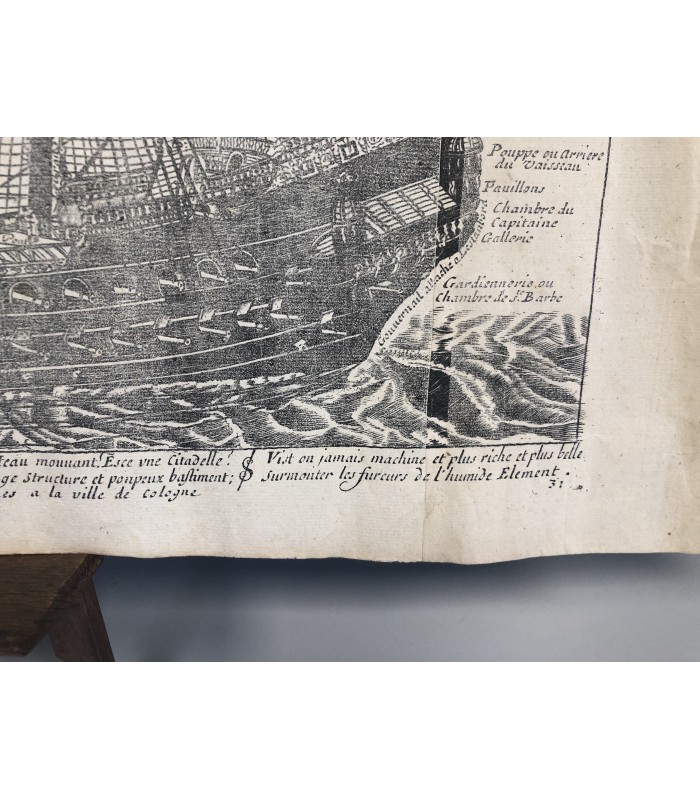 FOURNIER Georges  "Hydrographie " - Rare Planche reproduisant "La Couronne " navire royal - Gravure originale du XVII° siècle