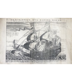 FOURNIER Georges  "Hydrographie " - Rare Planche reproduisant "La Couronne " navire royal - Gravure originale du XVII° siècle