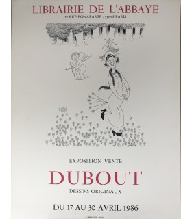 DUBOUT Albert - Librairie de l'Abbaye : exposition vente du 17 au 30 avril 1986 - Affiche originale d'époque