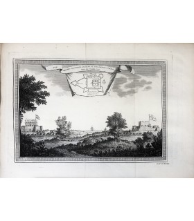 Carte - Vue nord des forts anglois et hollandais d'Akra - Gravure originale du XVIII° siècle