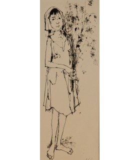 JANSEM Jean "Femme au bouquet de fleurs" - Lithographie originale signée.