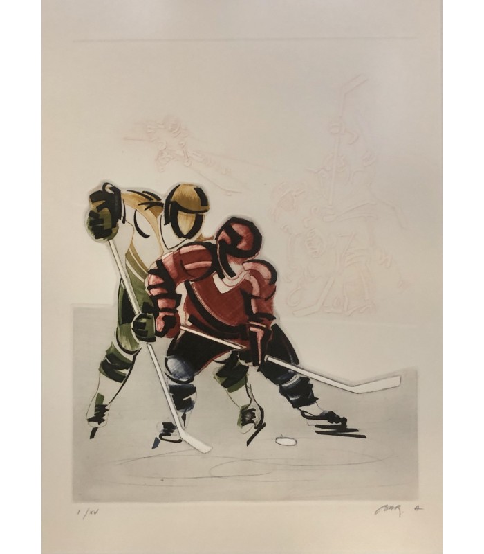 BAR Alain "Hockey sur glace" - Eau-forte originale signée.