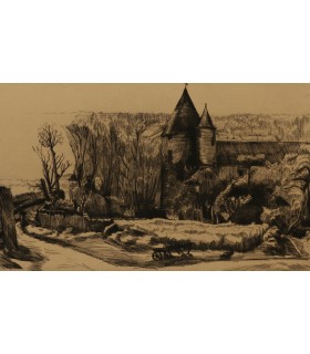 LEOPOLD-LEVY "Le Vieux château de Poissy sur Marne" - Gravure originale signée.