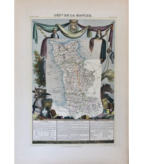 Carte de la Manche - Gravure originale en couleur du XIX° siècle