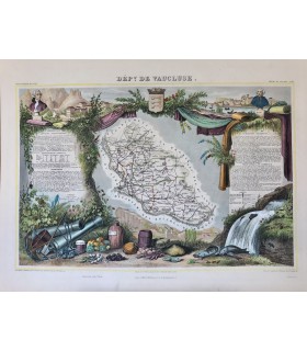 Carte du Vaucluse - Gravure originale en couleur du XIX° siècle