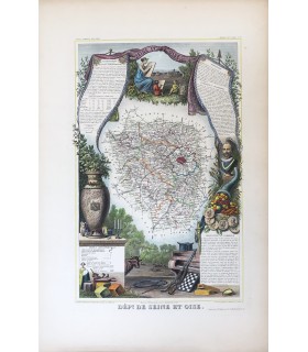 Carte de la Seine et Oise - Gravure originale en couleur du XIX° siècle