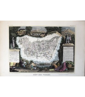 Carte des Vosges - Gravure originale en couleur du XIX° siècle