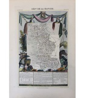 Carte de la Manche - Gravure originale en couleur du XIX° siècle