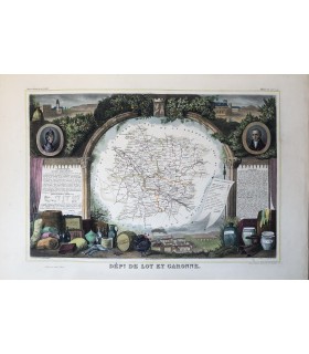 Carte du Lot et Garonne - Gravure originale en couleur du XIX° siècle