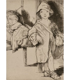 NAUDIN Bernard "Les Deux enfants à l'orgue de barbarie" - Gravure originale.