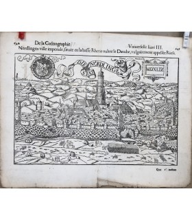 Carte rare de la ville de Nordlingen - De la Cosmographie de Pierre Apian - Gravure originale du XVI° siècle
