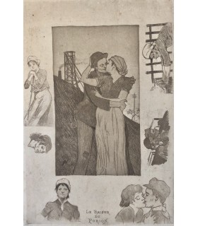 RASSENFOSSE Armand "Le Baiser du porion"1892 gravure originale