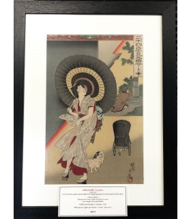 CHIKANOBU Toyohara "Sous la pluie" Estampe originale signée