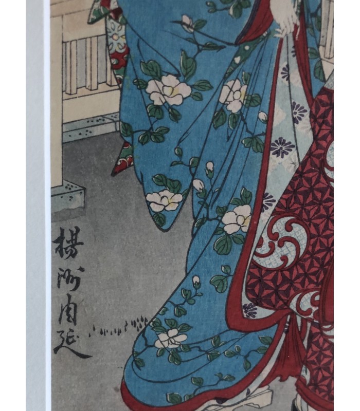 CHIKANOBU Toyohara "La Division du rosier" Estampe originale signée