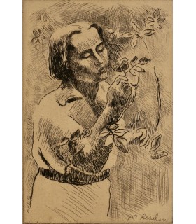 ASSELIN Maurice "Jeune femme et fleurs" - Gravure originale.
